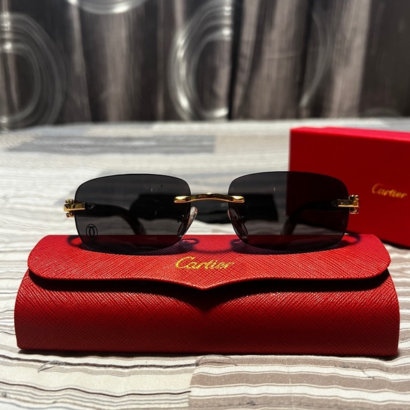 Cartier Accessories Authentic Mens Cartier Glasses Wooden Gold Frame With Dark Tint Lens